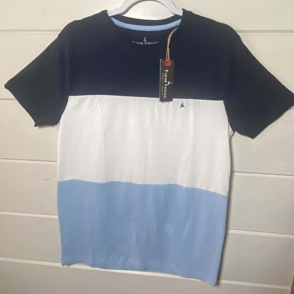 Tailor Vintage Men's Colorblock Short Sleeve T-Shirt Navy White Blue Size M New